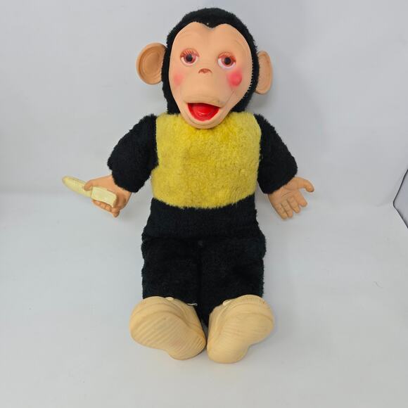 Vintage Zippy Monkey Mr Bim Zip Plush Banana Toy Rubber Face Doll 16" - Picture 1 of 16